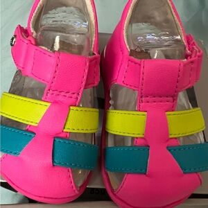 UGG Pink and Yellow Sandals with Velcro Straps